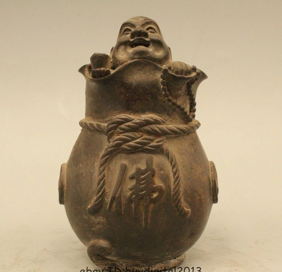 5 &quotКитайский буддийский из бронзы счастливый смех Maitreya Buddha Money Bag статуя