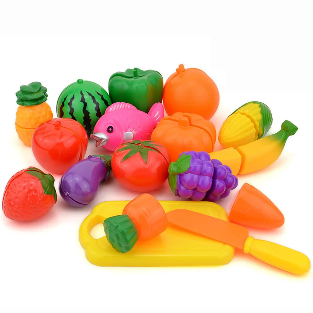 Ролевые игры, пластиковые 16 штук, пластиковый случайного цвета, игрушки для еды, фрукты и овощи, игрушки для кухни, набор игрушек для резки, детские игрушки