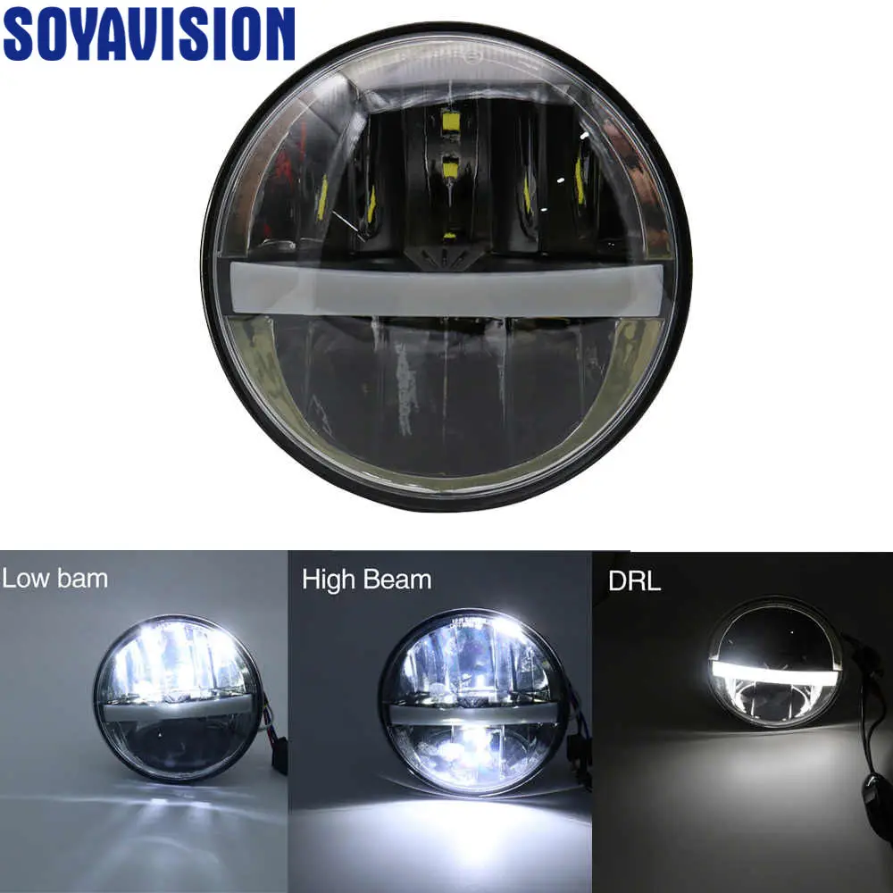 Черного цвета на каблуках высотой 5-3/" Круглый Ангел глаз светодиодный H4 фар 5,75 дюймов светодиодные фары для мотоцикла Harley динамический анализатор для автомобиля с низкой посадкой спортивные ручки FXSB супер