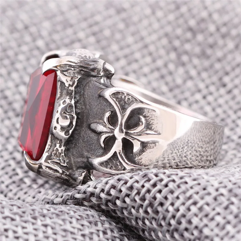 Modyle 2018 Men's Large 316L Stainless Steel Ring CZ Silve Black Red Dragon Claw Knight Fleur De Lis Vintage Gothic