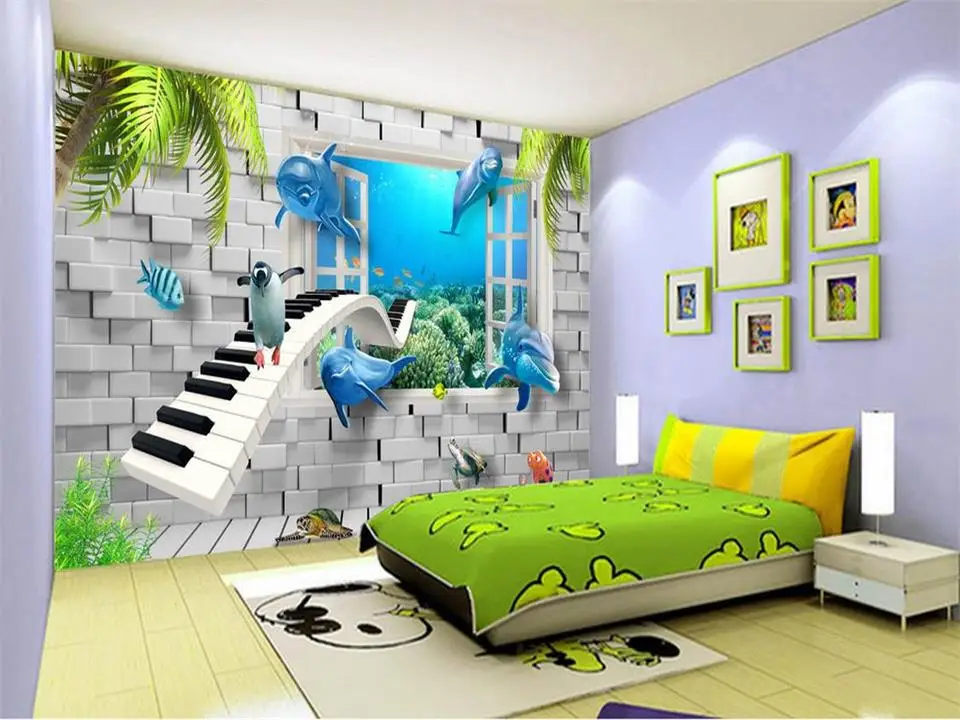 3d wallpaper custom mural photo wallpaper kids room brick wall window