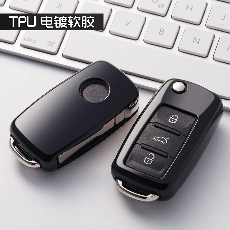 Мягкий TPU чехол для автомобиля чехол КРЫШКА ДЛЯ Vw Jetta Golf Passat Beetle Polo Bora 2/3 кнопки дистанционного флип аксессуары для ключей брелок для ключей - Название цвета: A-black