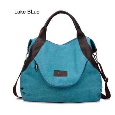 Zhuoku повседневные женские сумки через плечо женские холщовые кожаные вместительные сумки-шопперы для женщин повседневные большие карманы - Цвет: Large Lake Blue
