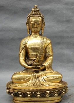 

song voge gem S2336 12" Tibet Tibetan Brass Folk Buddhism Shakyamuni Sakyamuni Buddha Bowl Statue