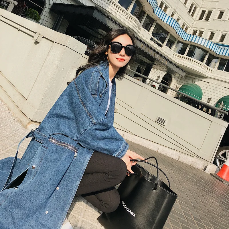 Casual Divisé Grande Taille Tranchée Bleu Blue De Long Les 2018 Tissu Surdimensionné Mode Hommes Ourlets Denim Manteau Nouvelles Femmes Hiver Solide XiuOZPk