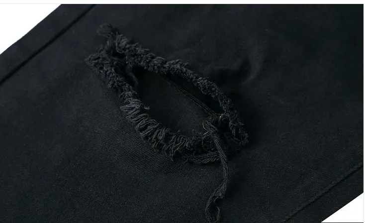 Knee Ripped Hole Biker Jeans Men Denim Destroyed Slim Fit Zippers Jeans Fashion Trousers Black Streetwear Hip Hop Pants Jogger