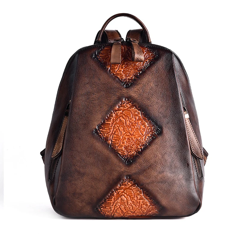 Женский рюкзак из натуральной кожи, рюкзак, первый слой из воловьей кожи, пэчворк, Женская цветная дорожная сумка, винтажный рюкзак, Новинка - Цвет: Coffee Orange