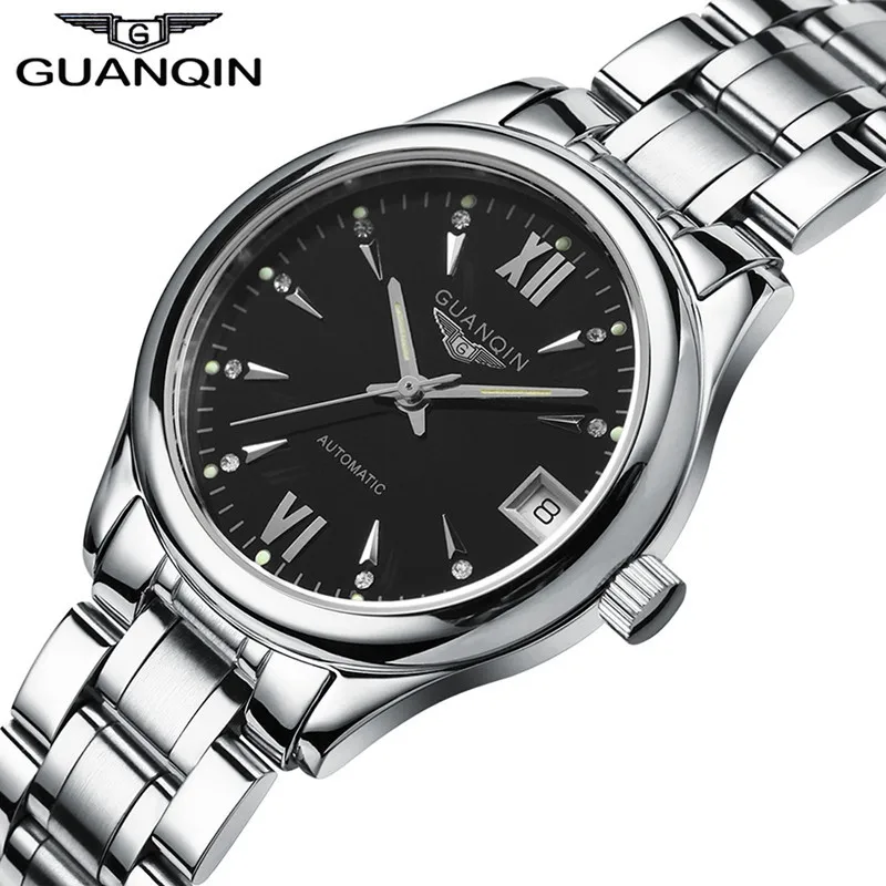 Womens Watches GUANQIN Date Luminous Rainstone Automatic Watch Waterproof Mechanical Watch Brand Luxury Stainless Steel Back (37)
