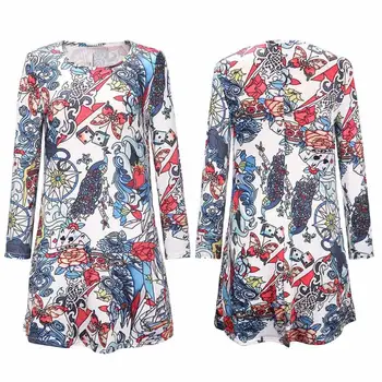 

KANCOOLD Dress Women Halloween O-Neck Long Sleeve Pumpkin Printed Dresses fashion Casual Mini Dress women 2018AUG13