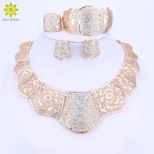 Свадьба в Африканском нигерийском стиле комплект ювелирных изделий Золотой Цвет Кристалл ожерелье серьги браслет кольца наборы костюмов аксессуары