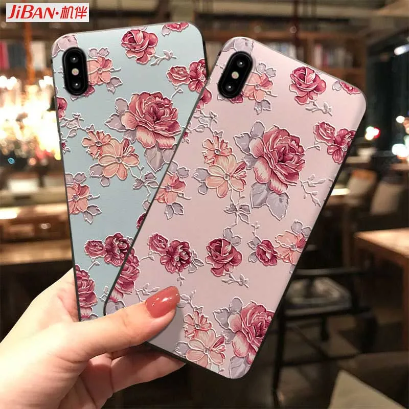 JIBAN Pink floral for iphone XS MAX embossed cover For X XR 6 6S 7 8 8Plus vivo x23 x21 x20plus oppo r15 r17 phone shell |