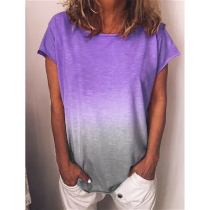 

Women Summer Rainbow Top T Shirt Gradient Printing Summer Short Sleeve Tee Tops 2019 Beach Vintage Daily Summer Big Size T-shirt