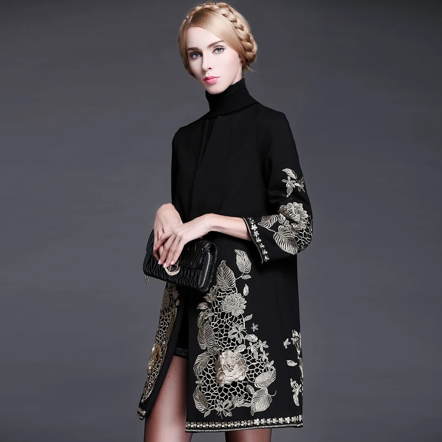 New High Quality Winter Runway Coat Women's Retro Golden Thread...