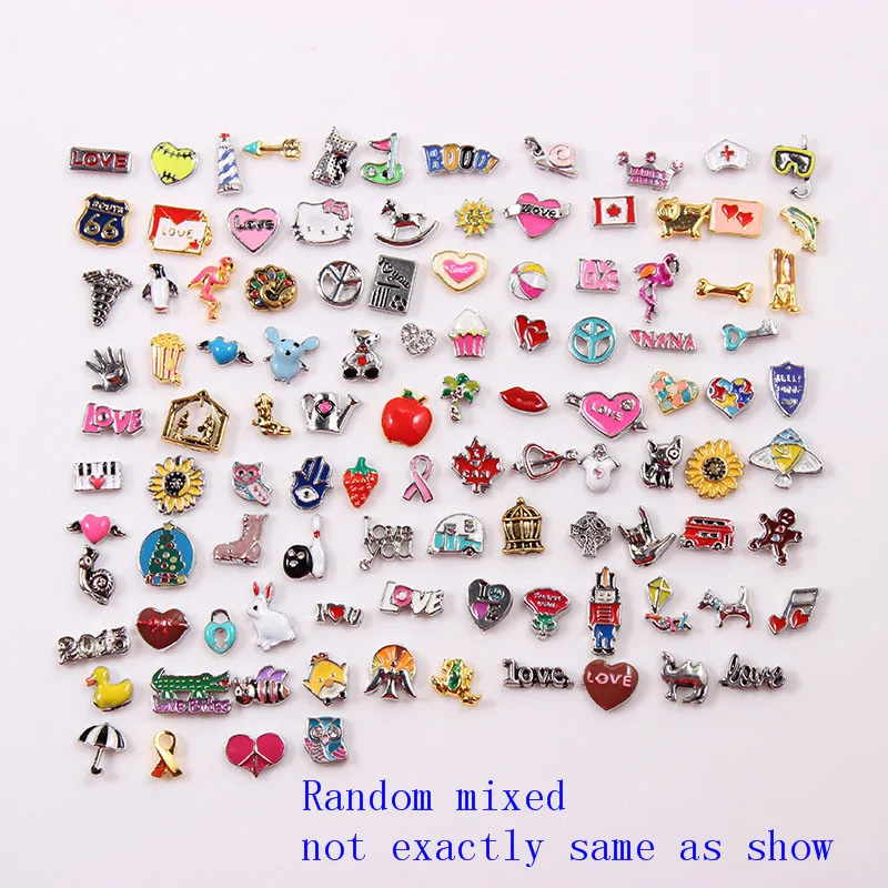 

50pcs/lot Random Mixed Floating Charms For Floating Charms Locket Heart Mom Letter Birthstone Flower Tree Charms
