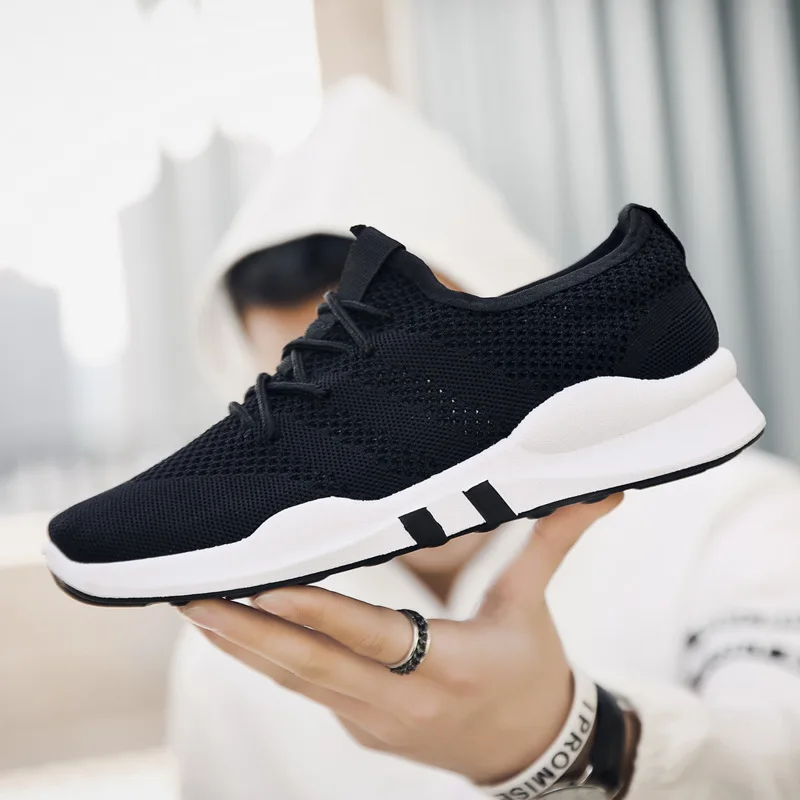 

Leisure Non-leather Casual Shoes for Men Air Mesh Sewing Designer Sneakers Solid Summer Lace Up Casual Shoes