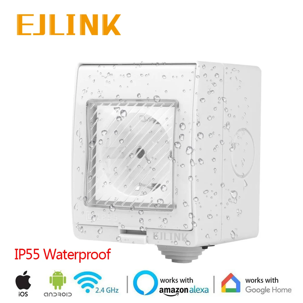 

EJLINK Waterproof Wifi Socket IP55 Wifi Outlet Smart Plug Ewelink App Remote Control Outdoor Socket IOS and Android App Control