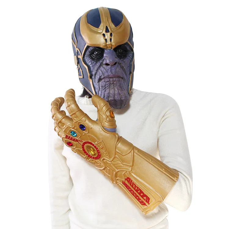 

2018 Movie Avengers 3 Infinity War Thanos Cosplay Face Mask Helmet Gloves Hands Gauntlet Superhero Latex Props Party Halloween