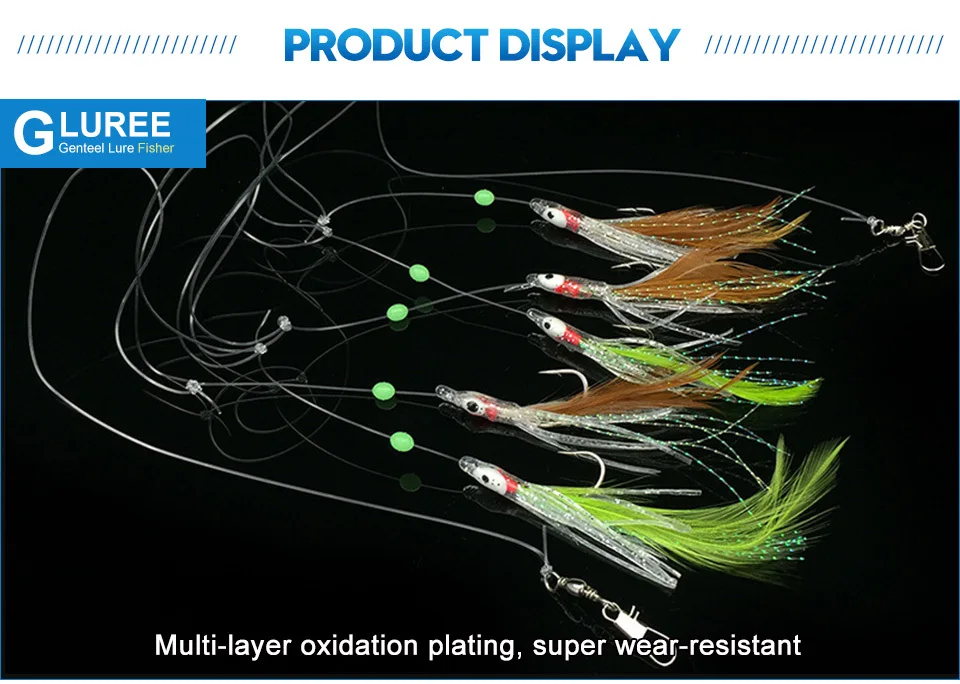 GLUREE 5 шт./лот рыболовные крючки для поворотного пера Осьминог Рыболовный крючок светящиеся рыболовные крючки морские рыболовные снасти аксессуары