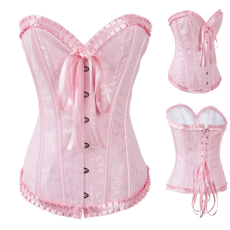 Женский жаккардовый корсет розовый для похудения в готическом стиле|corset