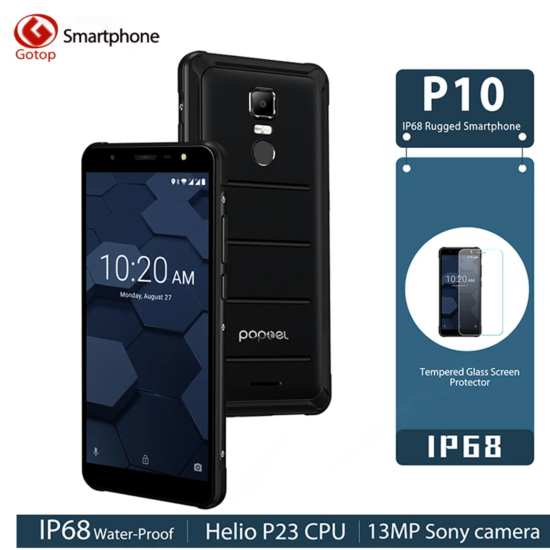 POPTEL P10 4 ГБ 64 IP68 водонепроницаемый мобильный телефон 5 дюймов MT6763 четыре ядра 13 МП