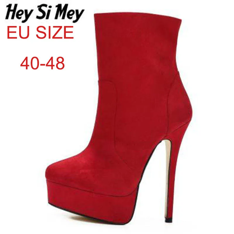 

Large Size 40-48 Suede ladies boots high heels women pumps Zipper Hey Si Mey Fashion women pumps red black New Fashion