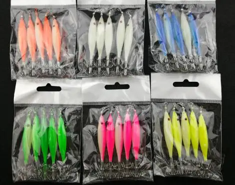 

5pcs 7.5cm squid jigs Noctilucent Glow fishing squid lures Hard fishing lure 5 colors strong fishing hook