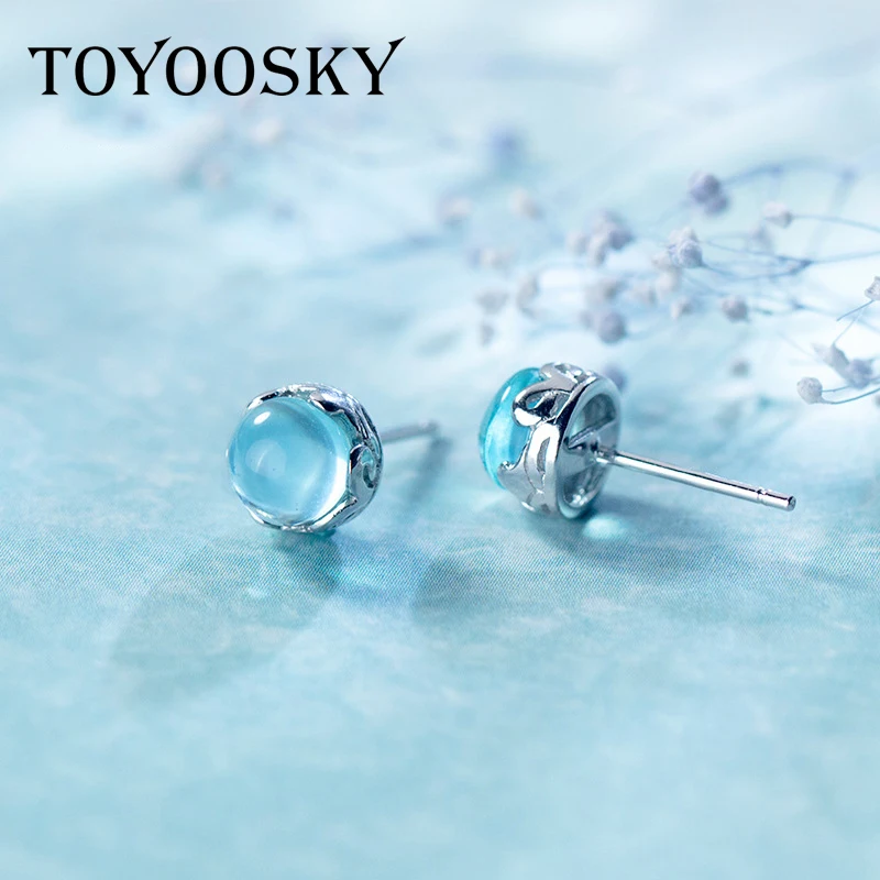 TOYOOSKY 925 пробы серебряные серьги-гвоздики Аврора Женские Простые градиентные небесно-голубые милые серьги из синтетического стекла ювелирные изделия Brincos