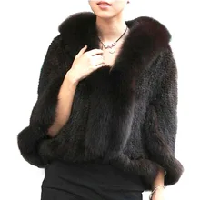 Autumn Winter Ladies' Genuine Knitted Mink Fur Shawls Fox Fur Collar Women Fur Pashmina Wraps Bridal Cape Coat Jacket