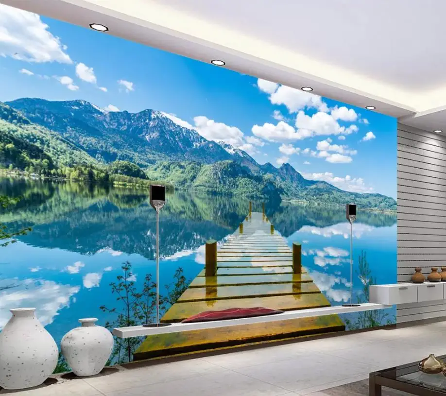 Гостиная обои 3D картина озеро отражение на воде один деревянный мост 3D ТВ фон стены на заказ любой размер обои