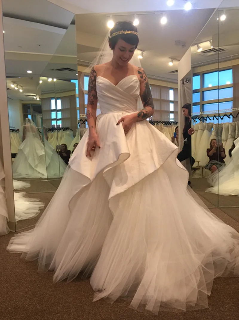 Люкс 2018 Элегантный Vestido De Noiva длинные Свадебные платья А дешевые белый тюль без рукавов свадебное платье Настройка Сделано