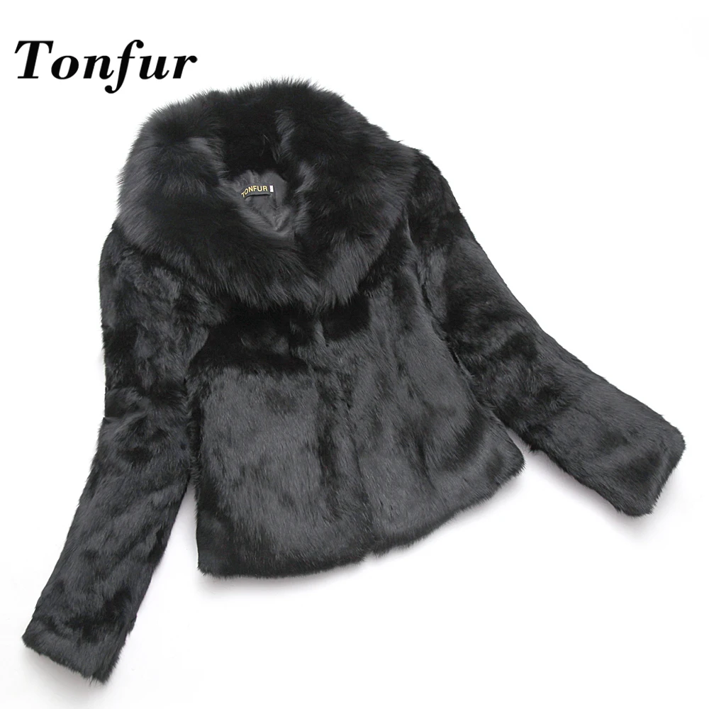 

Vintage 2019 Real Fur Genuine Rabbit Fur Coat With Natural Real Fox Fur Jacket Wholesale New Fur Plus Size Coat tbsr661