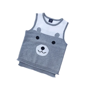 

Patchwork Baby Boys Sweater Vest Round Collar Sleeveless Kids Cardigan Cartoon Bear Print Pullover Coat Rolled Edge Design 2019