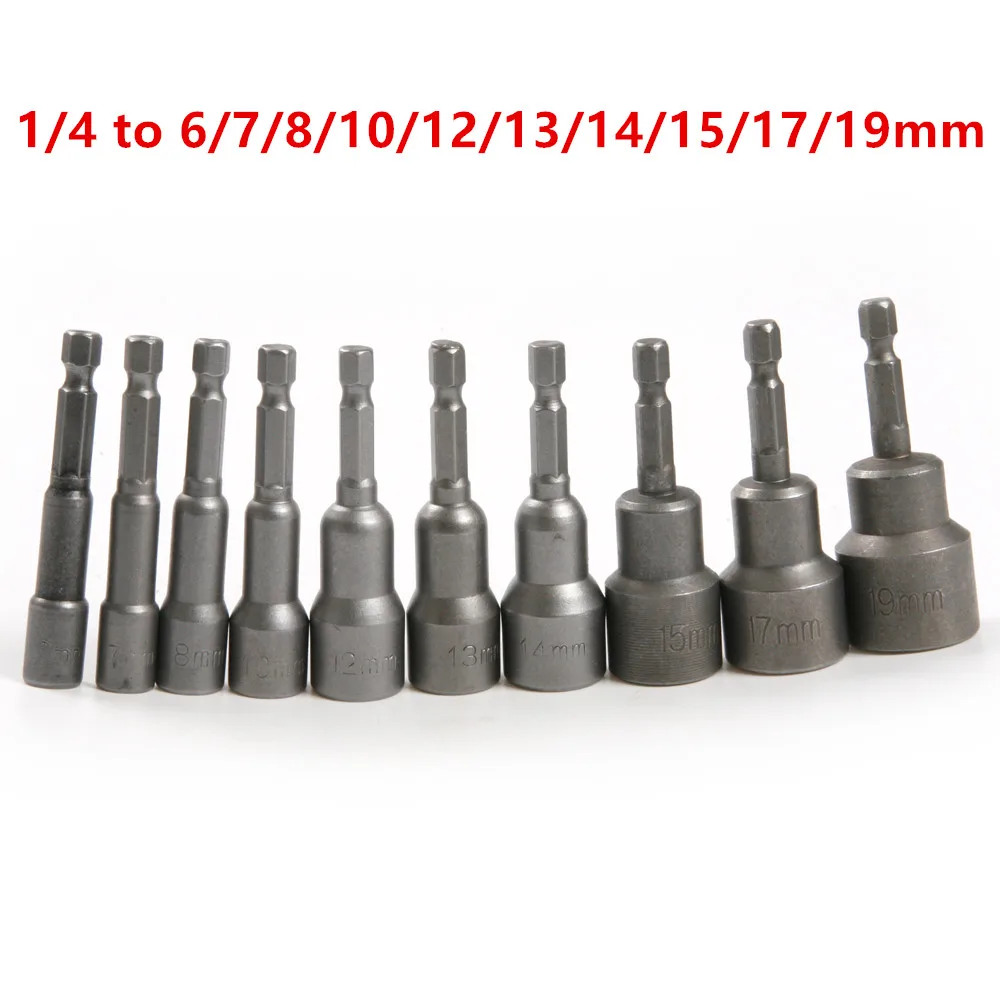 

1PC Hex Socket Magnetic Nut Driver Set Socket Adapter 1/4 to 6/7/8/10/12/13/14/15/17/19mm for Drill Pistol Drills Screwdrivers