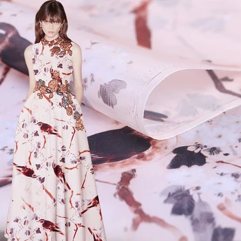 

138cm wide 12mm magpie digital printing organza satin fabric straight silk satin fabric silk fashion cloth comfortable