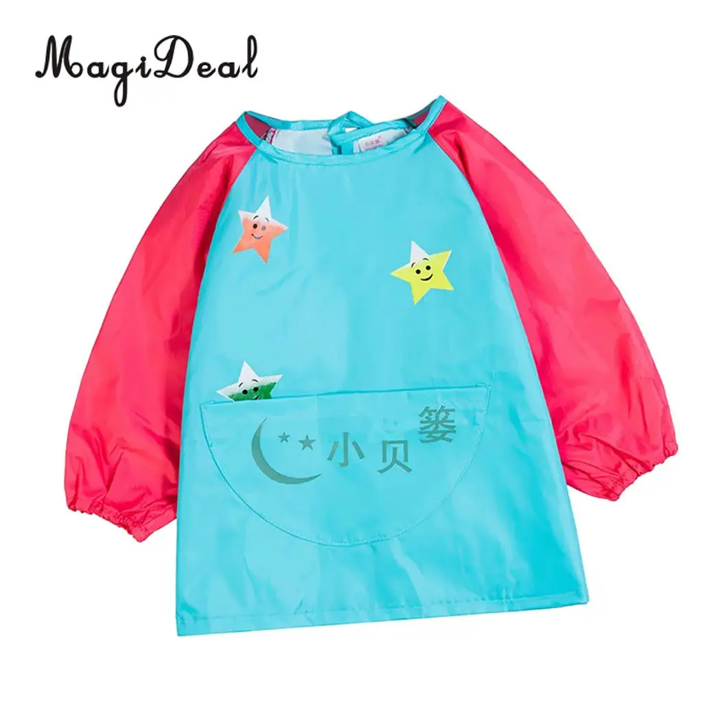 M Blue Pink MagiDeal детский передник с длинными рукавами, водостойкая живопись, 5 цветов - Цвет: M Blue Pink