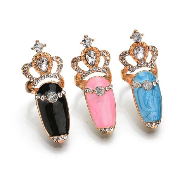 MissCyCy Rhinestone Flower Ring Gold Color Wholesale Fashion Crystal Crown Joint Nail Rings For Women Jewelry