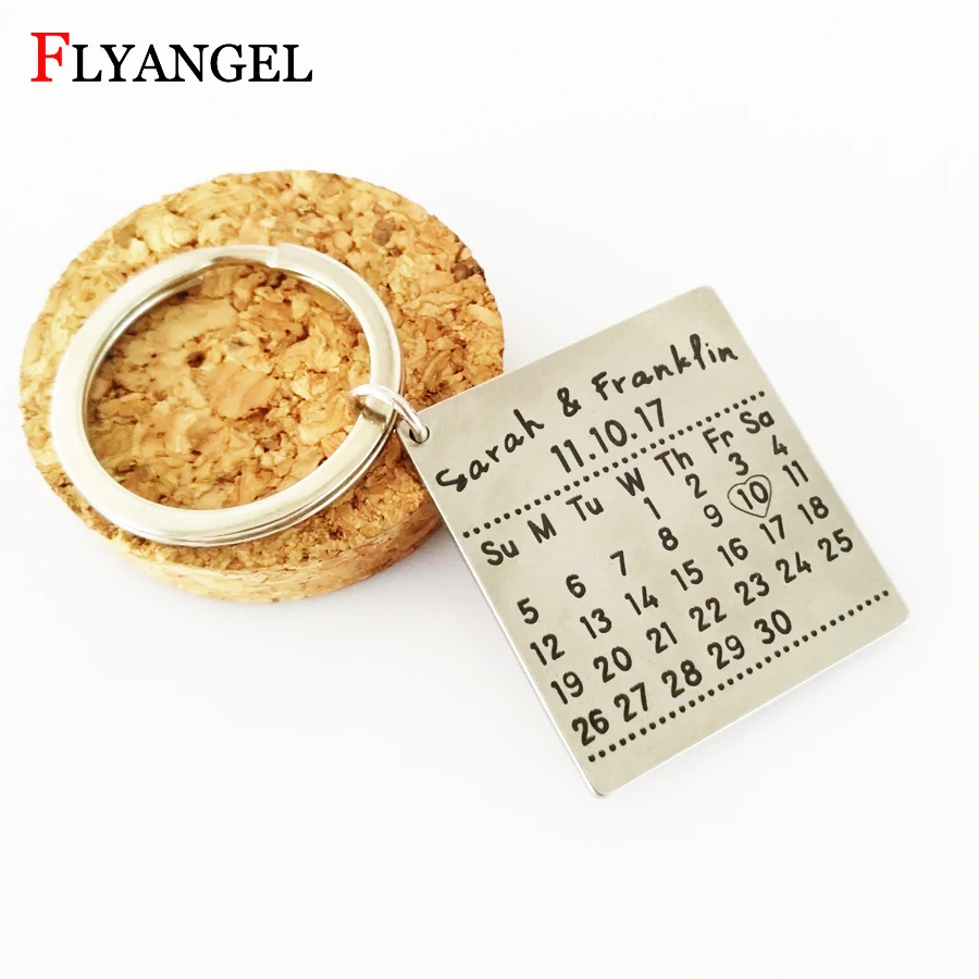 

Couples Family Customized Calendar Keychain,Personalized Key Chain, Custom Names&Date Key Chain,Gifts for Valentines Day Keyring