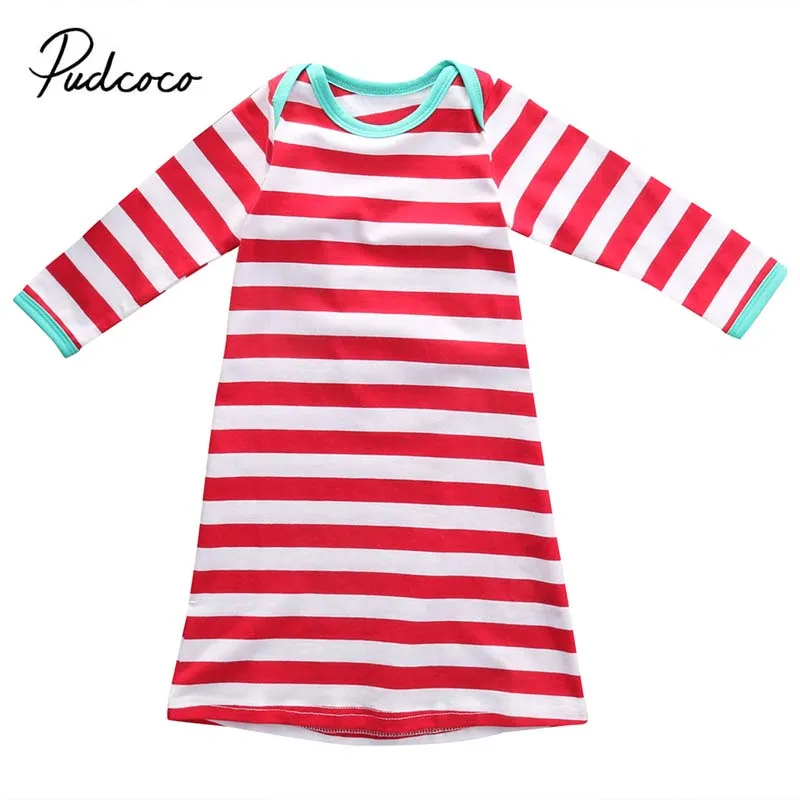 Pudcoco 2018 Newborn Baby Boy Girl Christmas Nightgowns Striped Gown