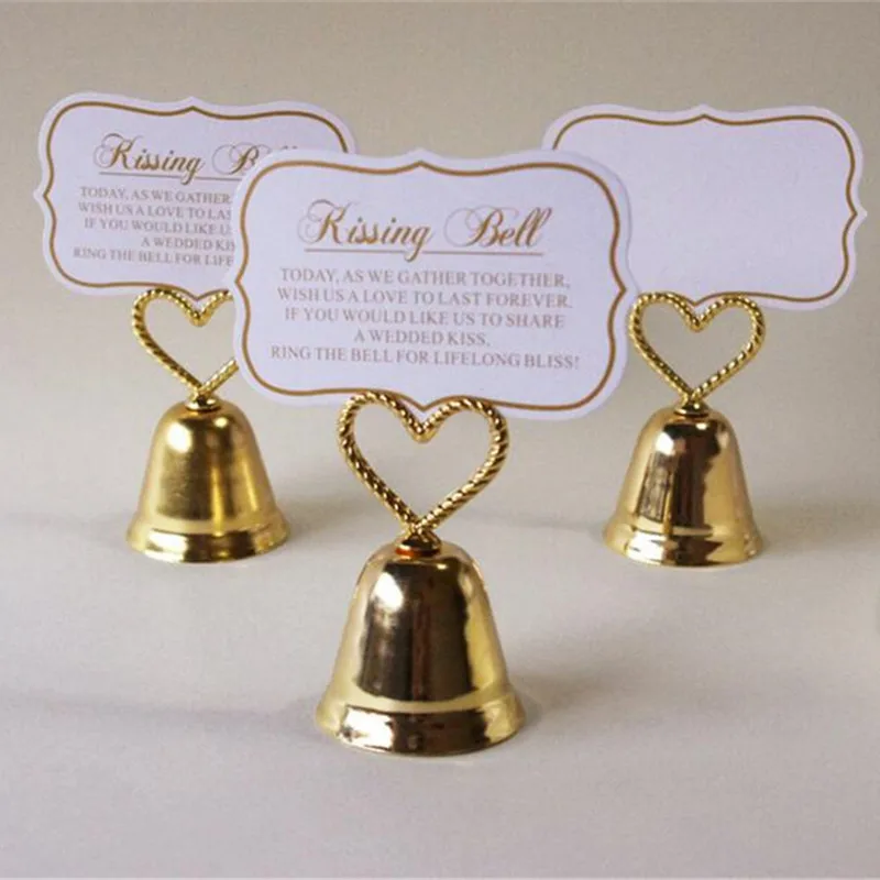 Серебряный колокольчик в форме сердца держатель карточки с именем гостя Свадебные сувениры с подходящей картой для настольные визитницы Рождественский подарок