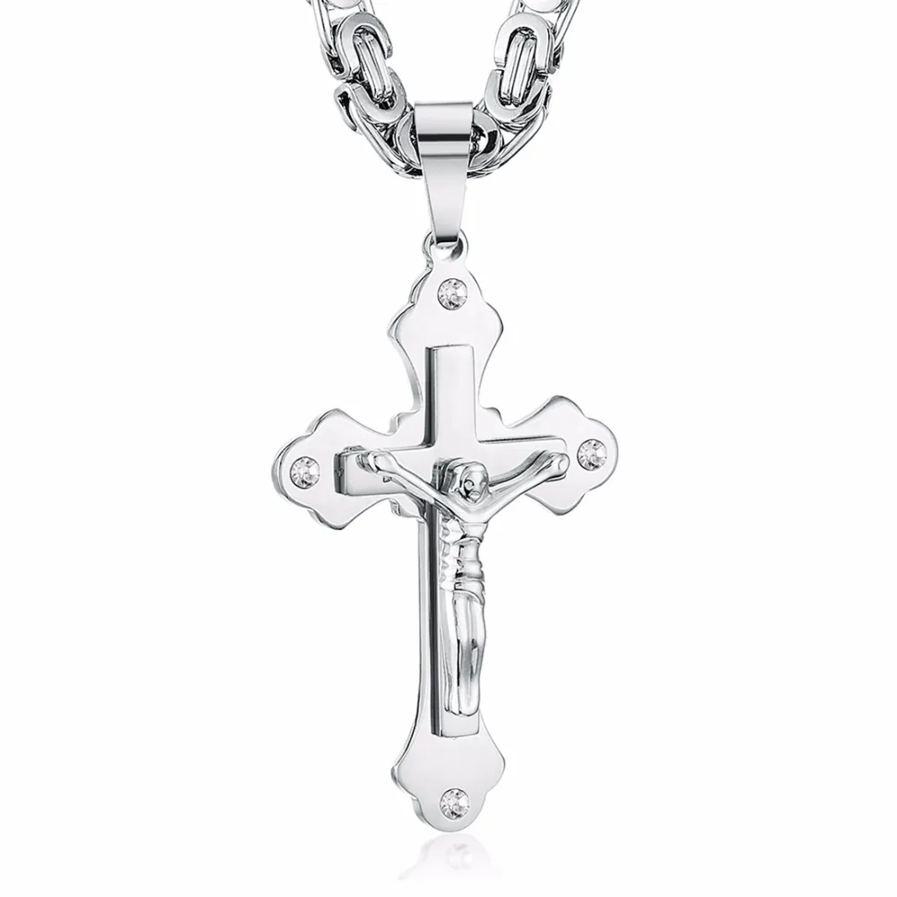 Позолоченная цепочка из нержавеющей стали, Кристальный Крест Иисуса, ожерелье с подвеской, s звено цепи, мужское ожерелье, длинная цепочка gouden ketting MN69