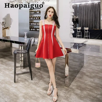

Plus Size Spaghetti Strap Backless Mini Club Dress Women Off Shoulder Modis A-Line Party Dress Women Wrap Red Dress with Zipper