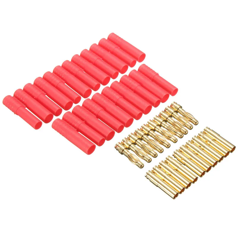

10 Sets HXT 4mm Banana Plugs with Red Housing for RC Connector Socket AM-1009C Gold Plated Banana Plug