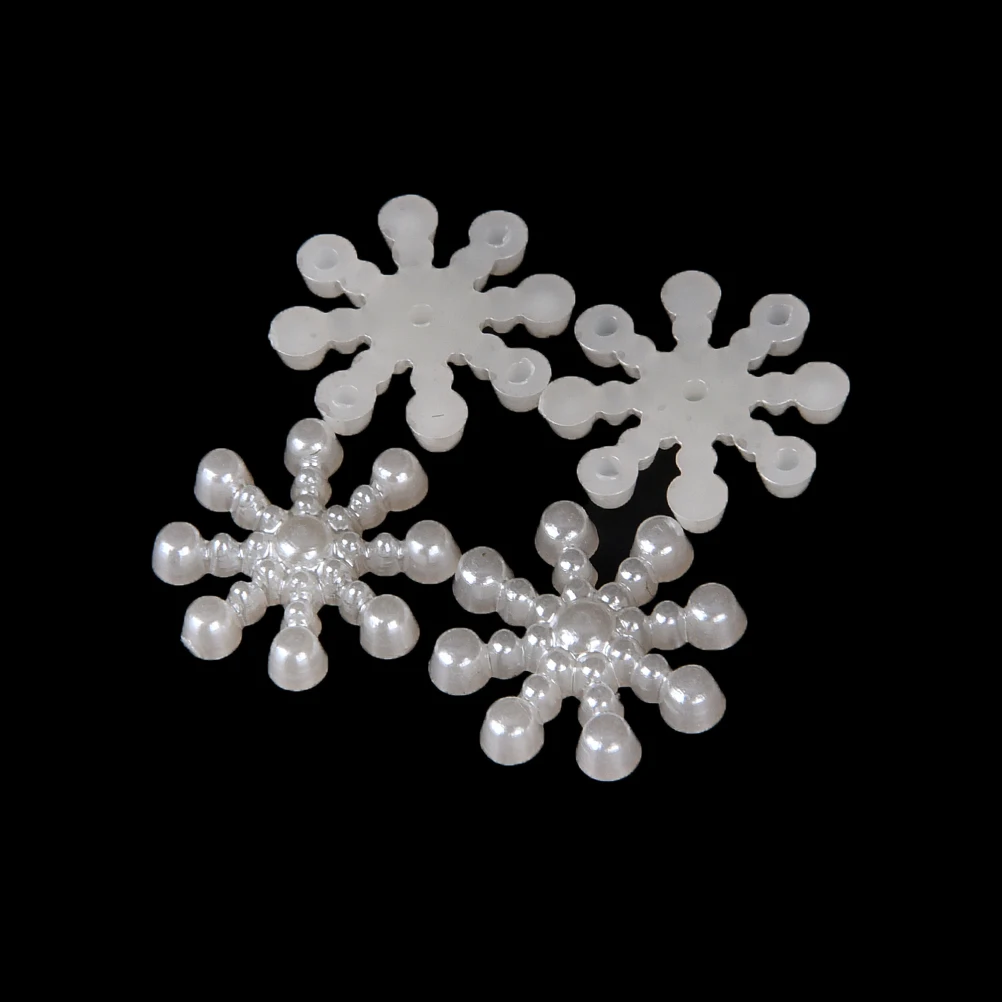 50 Pcs New White Imitation Pearl Beads Flatback Snowflake Scrapbook Craft Stickers DIY Decor Embellishment Christmas Decoration