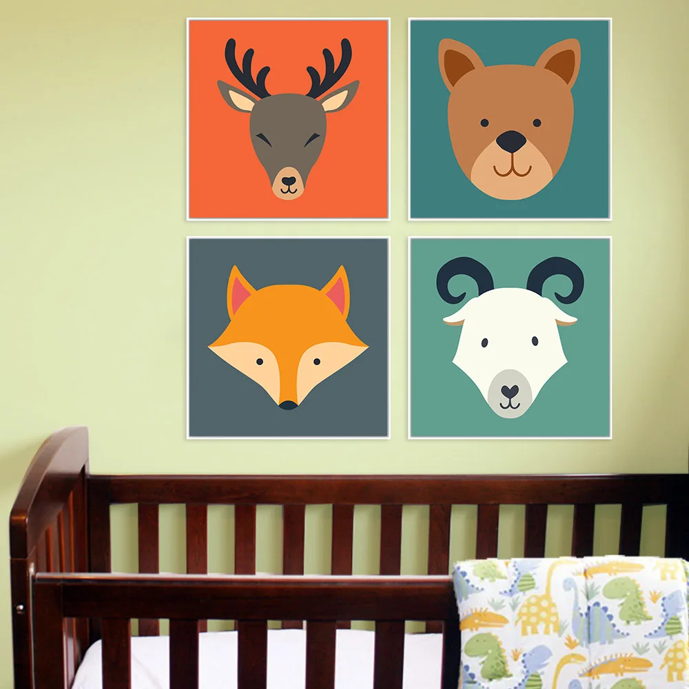 King-Forest-Square-Animals-Giraffe-Elephant-Art-Prints-Poster-Abstract-Cartoon-Wall-Picture-Canvas-Painting-Kids