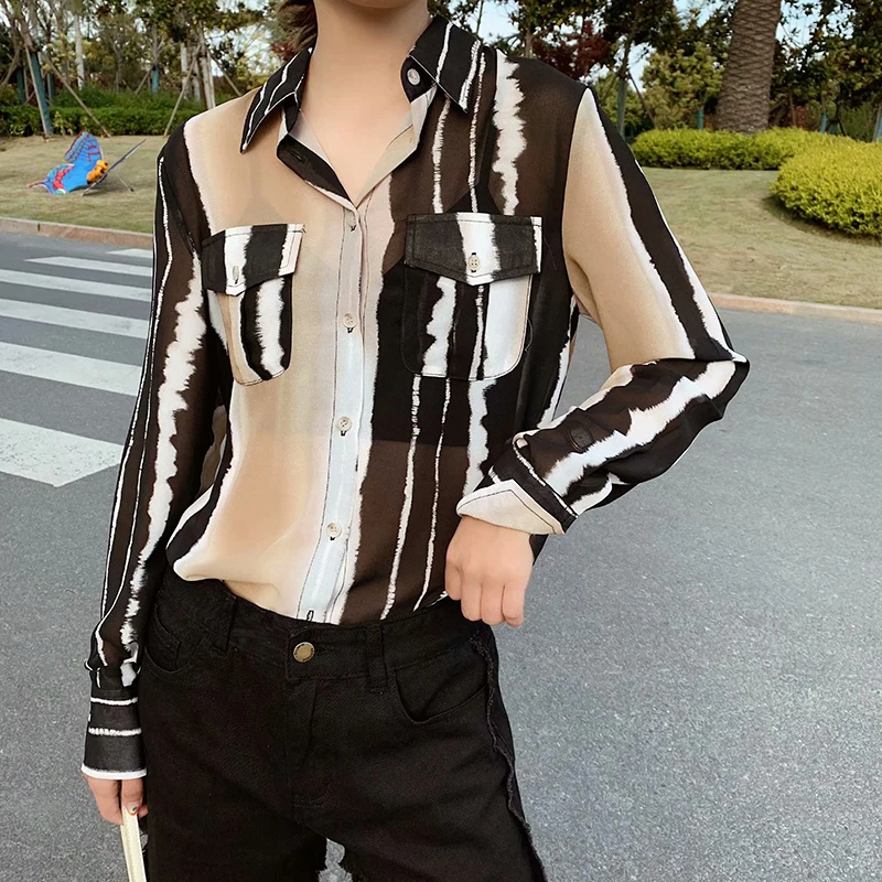 

Women Fashion Splice Color Print European Style Blouse 2019 Summer Lady Elegant Long Sleeve Casual Patchwork Shirt blusas mujer