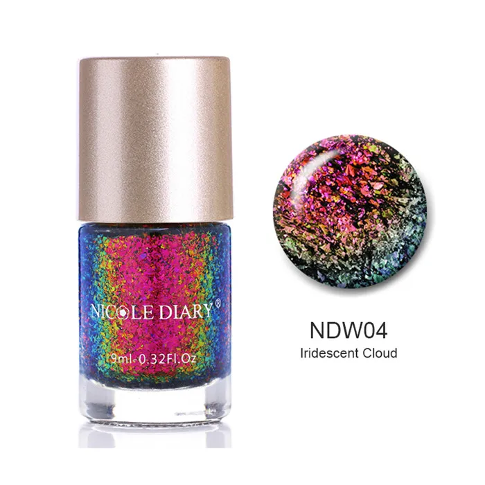 NICOLE DIARY 9ml Nail Polish Chameleon Metallic Jelly Holographic Polish Shiny Flakies Sequins Manicure Nail Art Lacquer Varnish - Цвет: Chameleon NDW04