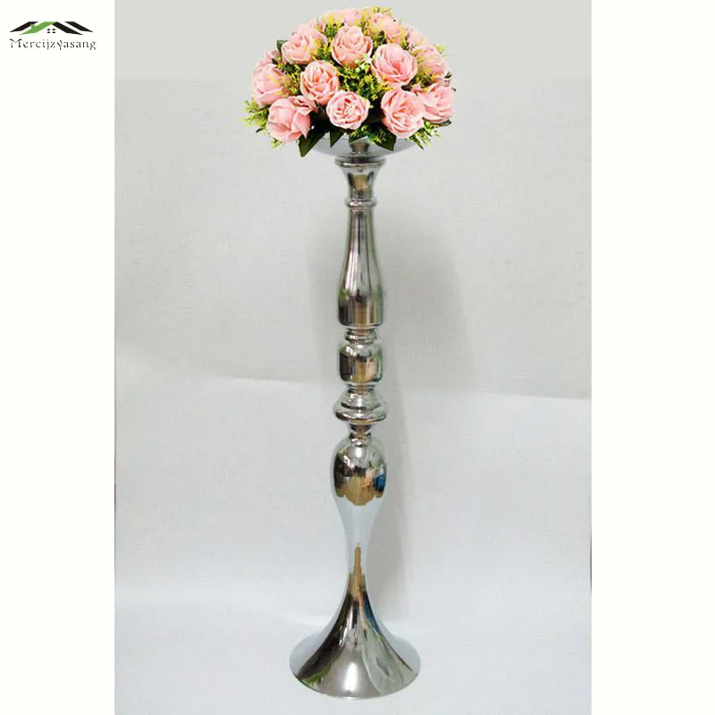 

10PCS/LOT Silver Candle Holders 73cm/30'' Stand Flowers Vase Candlestick Road Lead Candelabra Centre Pieces Wedding Decoration