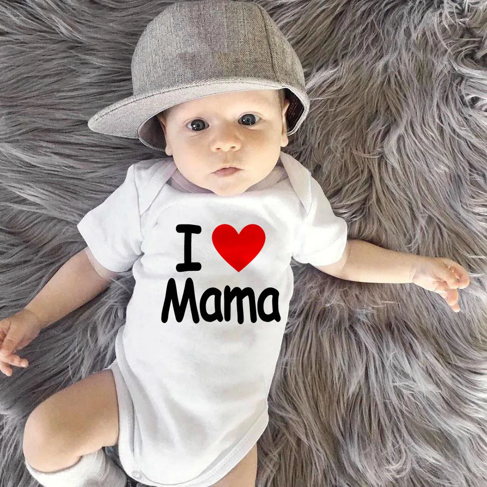 Дизайнерский комбинезон с принтом I Love Papa Mama Белый боди для новорожденных летняя