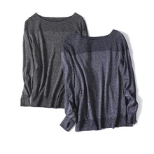 Шерстяной яркий искусственный шелк смешанной вязки женский модный свитер, пуловер с вырезом лодочкой на весну осень S/M/L/XL