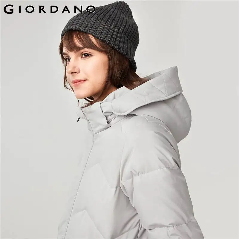Giordano Women 90% Down Jacket Winter Waterproof Women Down Coat Machine Washable Doudoune Femme Long Length Chaqueta Mujer